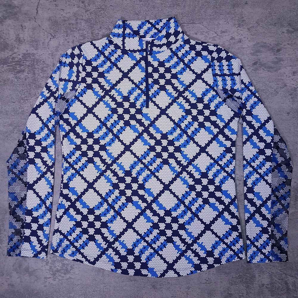 IBKUL Long Sleeve Mock Neck Sonika Golf Pullover Shirt Womens MEDIUM Blue/Navy